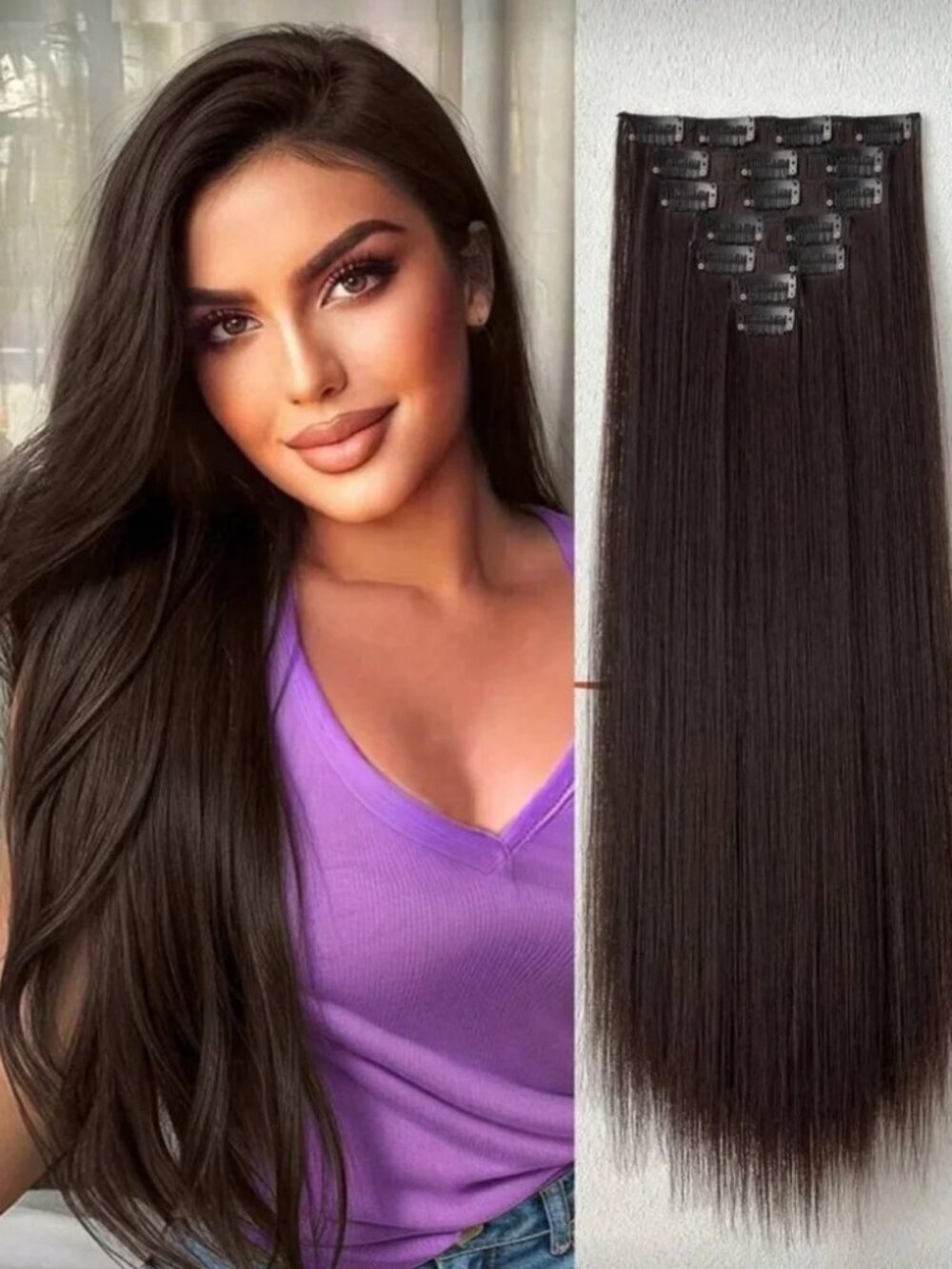 22” Clip-In Extensions Long Straight Soft, Full & Natural Look